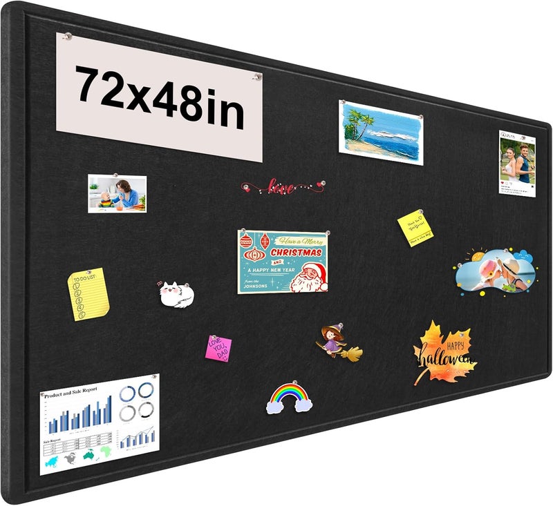 Bcabo Large Bulletin Board, Foldable 72x48 Inches Cork Board Alternative, Large Felt Board Decorative Pin Board for Wall, Foldable Photo Board Self-Adhesive Vision Board with 36 Pushpins Black - Image 1